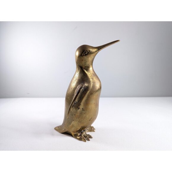 Vintage 8" brass Penguin figurine, penguin ornament, vintage mcm home decor, - Picture 3 of 10